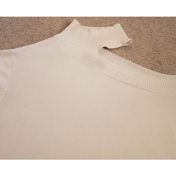 Eloquii White One Shoulder Cut Out Mock Neck Long Sleeve Sweater Size 18/20 EUC - Picture 5 of 9